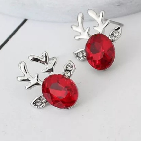 REINDEER CRYSTAL CHRISTMAS STUD EARRINGS - Picture 2 of 2